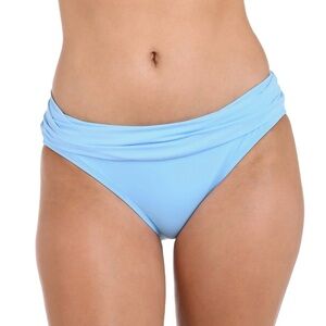 La Blanca Island Goddess Shirred Band Hipster Bikini Bottom Crystal Blue 6 NWT